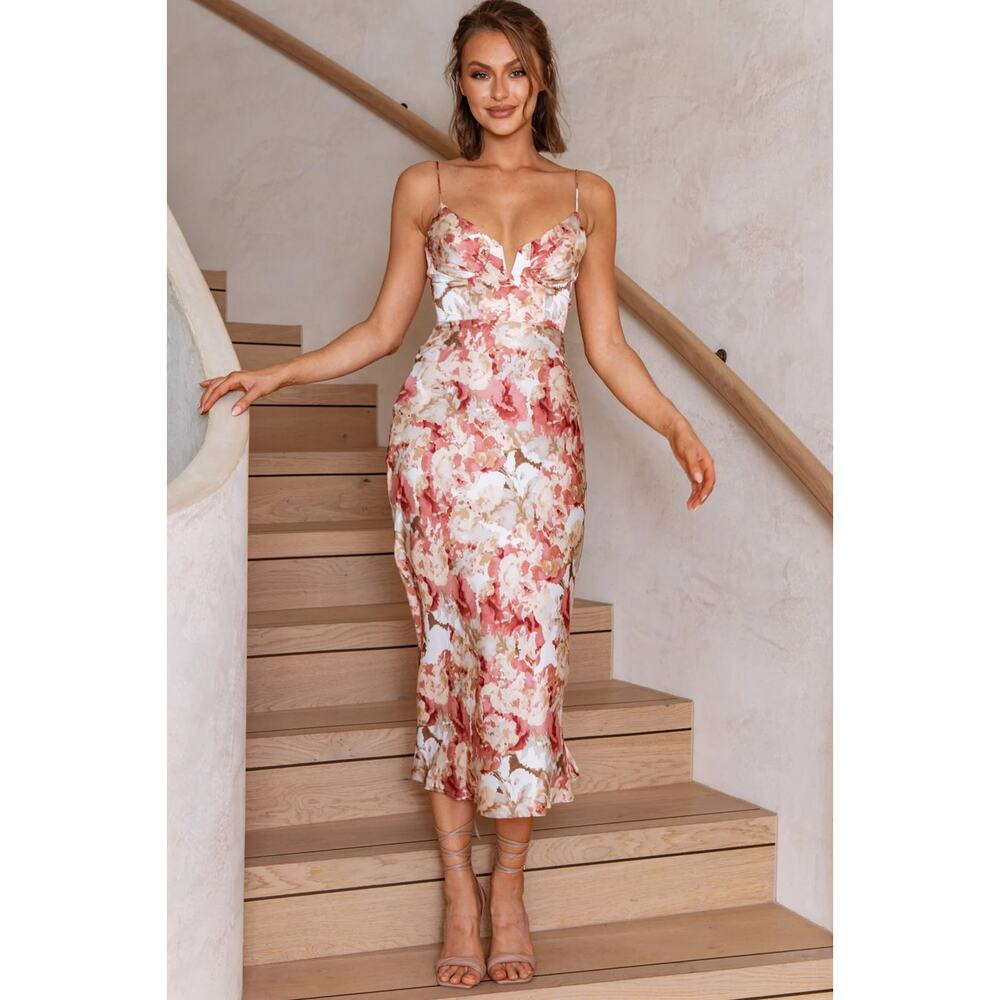 [Selfie Leslie] Lake Como Abstract Rose Floral Print Cami Midi Dress NWT Size XL